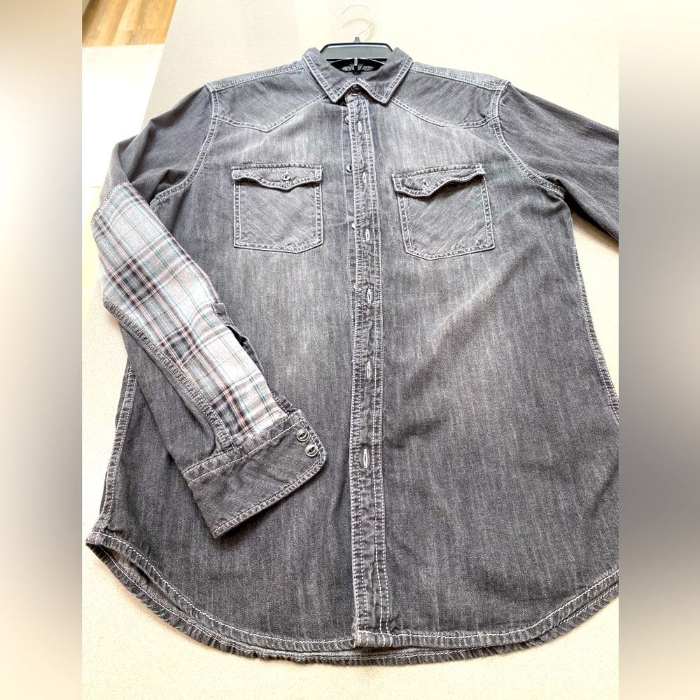 Zara Men's Denim Collection Long Sleeve Elbow Patch collared shirt, Men's M